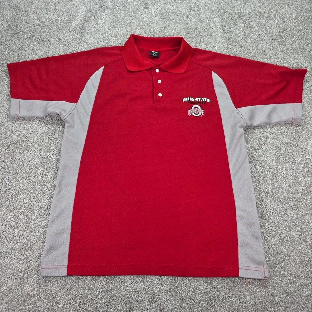 Vtg Starter Ohio State Buckeyes Polo Shirt Mens Medium Red Grey Colorblock NCAA
